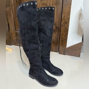Just Fab Sarai Black Over-the-Knee Boots with Eyelet Detail Size 7